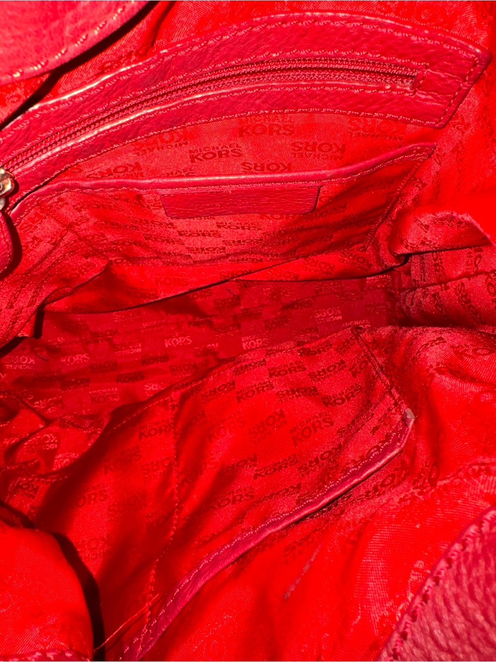 Michael Kors Red Leather Hobo with Gold Logo Accent - Picture 4 of 7